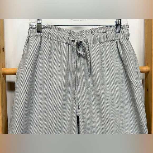TYLER BOE Blue and white micro stripe Linen blend elastic waist pants size M - Picture 2 of 13